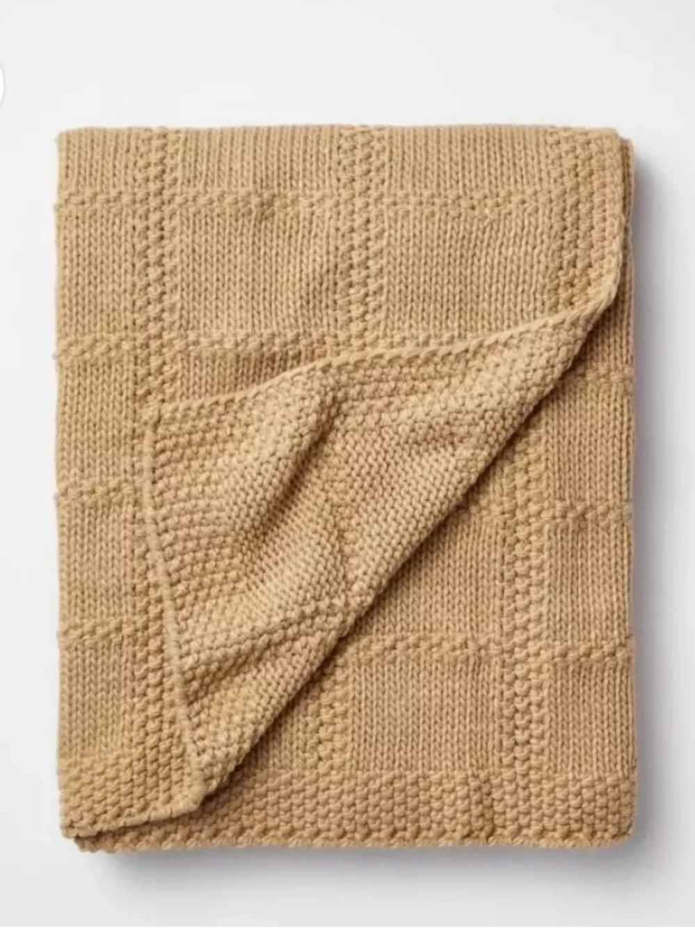 Threshold Grid Knit Throw Blanket in Camel Tan